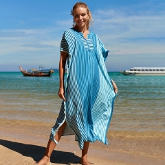 Blue color free size stripe beach dress