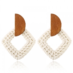 Natural handmade straw diamond earrings