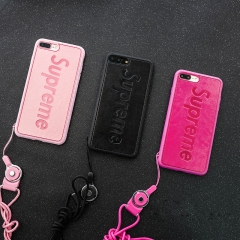 シュプリーム iPhone12/Xケース 可愛い 女性 Supreme iPhone8スマホケース 革 ピンク ストラップチェーン 型押し ブランド アイホーン7カバー 値段 激安 店舗 おしゃれ 男女 iPhone7plusケース お揃い 個性的