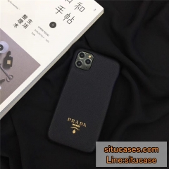 プラダ 携帯ケースiphone12 アイフォンx メンズ PRADA iPhonex xsmax xr ケース ジャケット型 シンプル レザー調 iphone8/7plusケース 激安 ゴールドロゴ