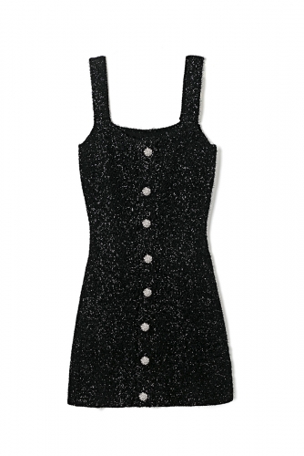 Single-breasted knit suspender dress with retro bright silk diamonds