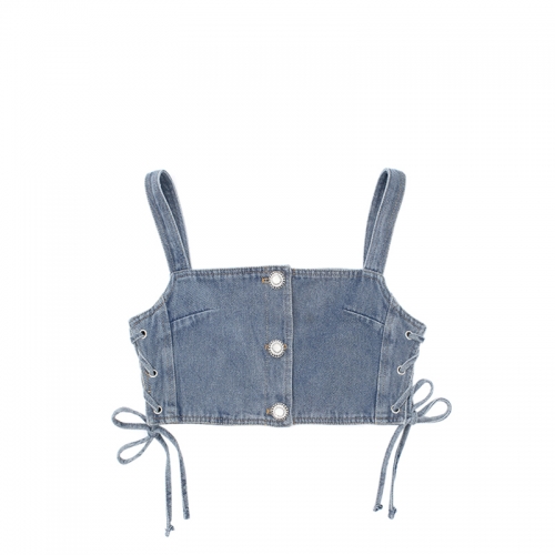 Strap single-breasted retro denim sling