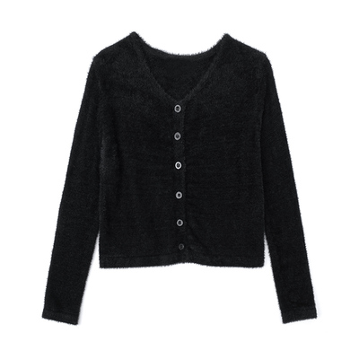 Black mink velvet sling knitted cardigan two-piece suit is thin and versatile sweater