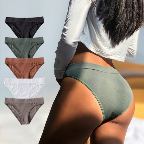Pure color low-waist thread cotton high-stretch comfortable women's underwear