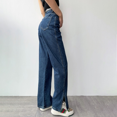 Side slit high waist wide leg pants slim jeans