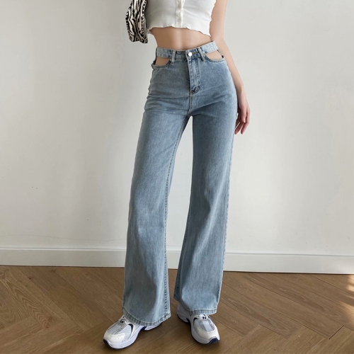 Cut-out high-rise wide-leg jeans