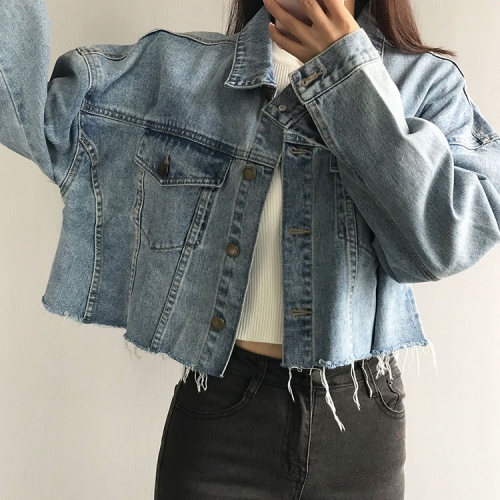 Retro loose frayed denim jacket