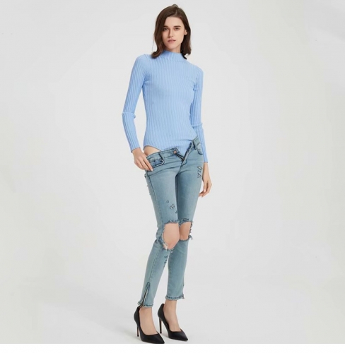 Pit knit sweater tights with concealed buckle bottoming bodysuit