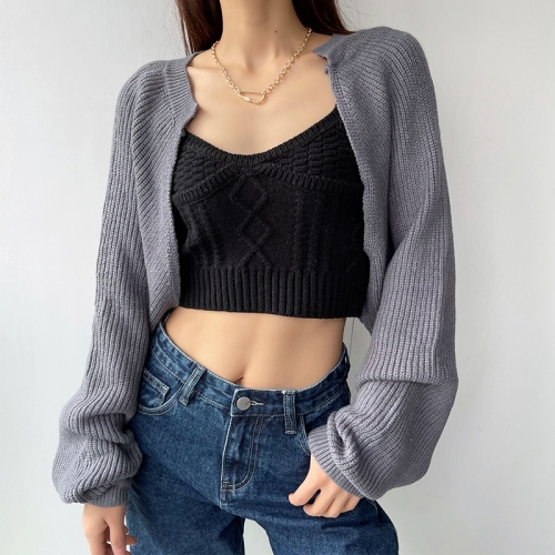 Knitted long-sleeved sweater coat blouse