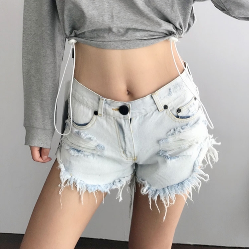 Sexy frayed raw edge curled rivet low-rise shorts