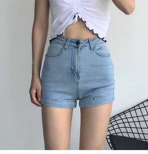 New basic super high waist stretch denim shorts