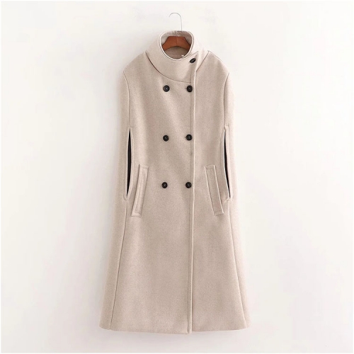 High collar loose solid color cloak coat top