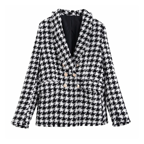 Lapel double-breasted houndstooth blazer
