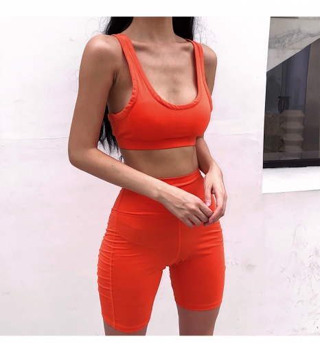 Sports bra vest fitness yoga high waist tight shorts casual suit