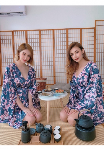 Japanese Sakura Deep V Resort Casual Beach Dress
