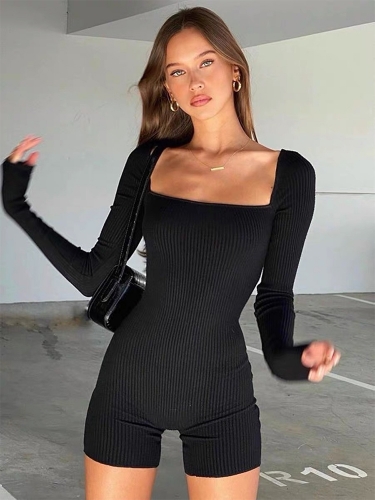 Sexy long-sleeved jumpsuit shorts