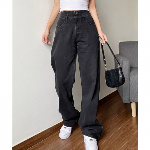 High-waisted two-grain straight-leg trousers