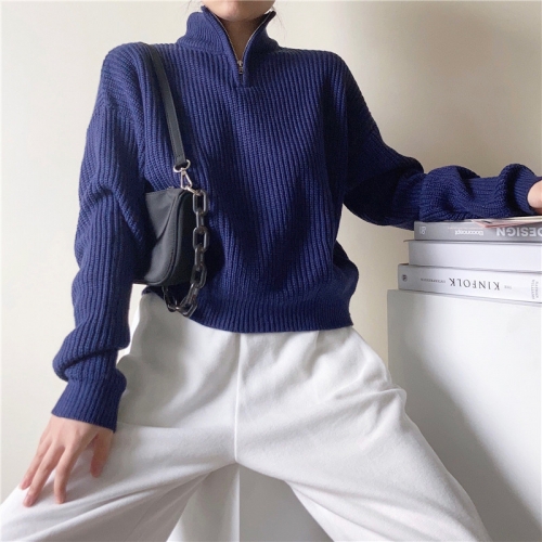 Zip stand collar pullover sweater coat