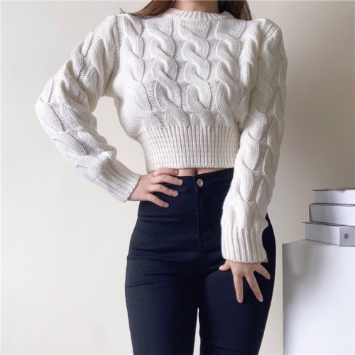 Round neck pullover twist knit sweater