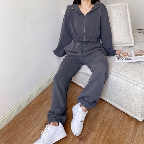 Short Hooded Drawstring Sweater + Harem Sweatpants Set