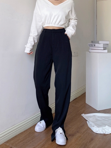 Slim front split suit pants