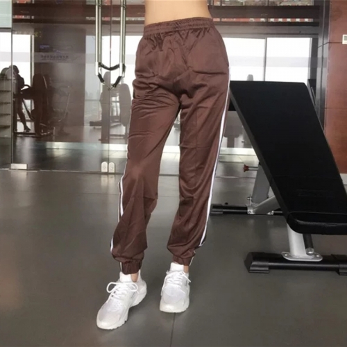 Vertical stripes thin lace-up casual sports pants