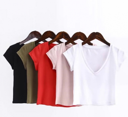 Retro Slim Big V-Neck Short Sleeve T-Shirt