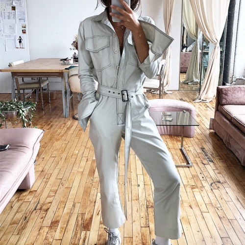 Long-sleeved corset casual loose jumpsuit