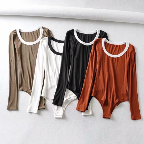 U-neck stitching western-style threaded bodysuit