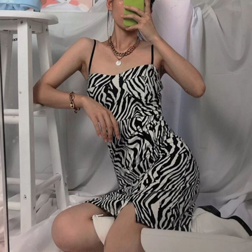 Sweet cool style zebra print suspender dress