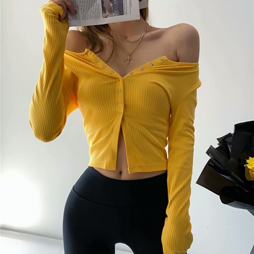 Sexy tight-fitting eight button top