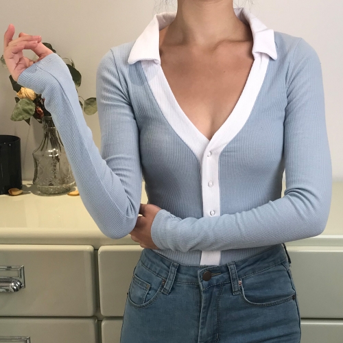 Single-breasted threaded cotton bodysuit