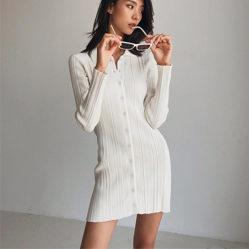 Temperament Long Sleeve High Waist Knit Dress