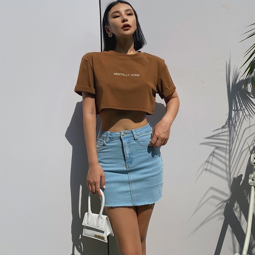 High waist stretch denim skirt