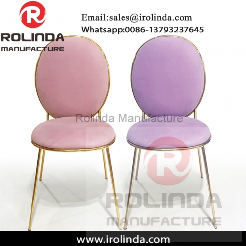 Romantic stainless steel legs pink dining chairs fabric for wedding