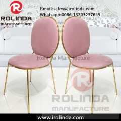 Romantic stainless steel legs pink dining chairs fabric for wedding