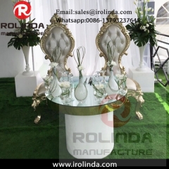 Mirrored glass round shape flower decoration cake dining table
