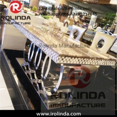 rectangular 8 person glass top stainless steel gold wedding table