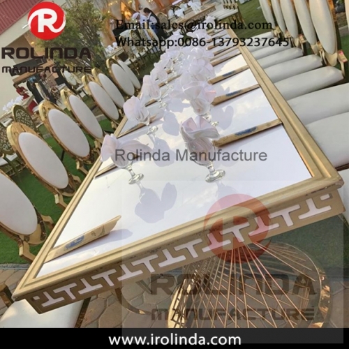 gold stainless steel thick legs metal table and chairs for dining room