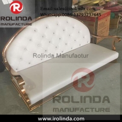 Foshan manufacturer gold stainless steel white synthetic leather long back wedding sofa