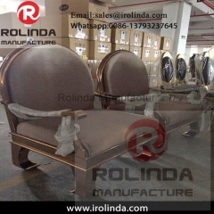 Foshan manufacturer gold stainless steel white synthetic leather long back wedding sofa