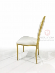 White Leather Gold Stainless Steel Flower Back European Chair for Dinning, Wedding and Hall