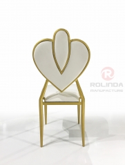 White Leather Gold Stainless Steel Flower Back European Chair for Dinning, Wedding and Hall