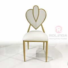 White Leather Gold Stainless Steel Flower Back European Chair for Dinning, Wedding and Hall