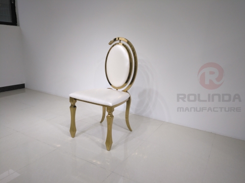 Wholesale Stainless Steel White Cushion and Back Leather Gold Bracket Chair