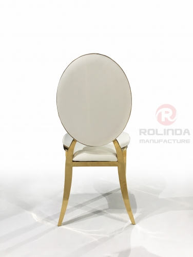 Round backrest stainless steel PU leather chair, white modern living room chair, dining chair furniture