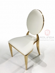 Round backrest stainless steel PU leather chair, white modern living room chair, dining chair furniture