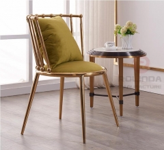 Nordic style bamboo shaped backrest gold stainless steel green Leatherbanquet hall chair