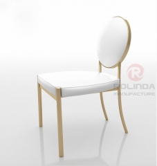 White circular backrest European style Low height white leather gold stainless steel wedding banquet chair