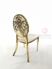 White circular backrest European style engraved new white leather gold stainless steel wedding banquet chair